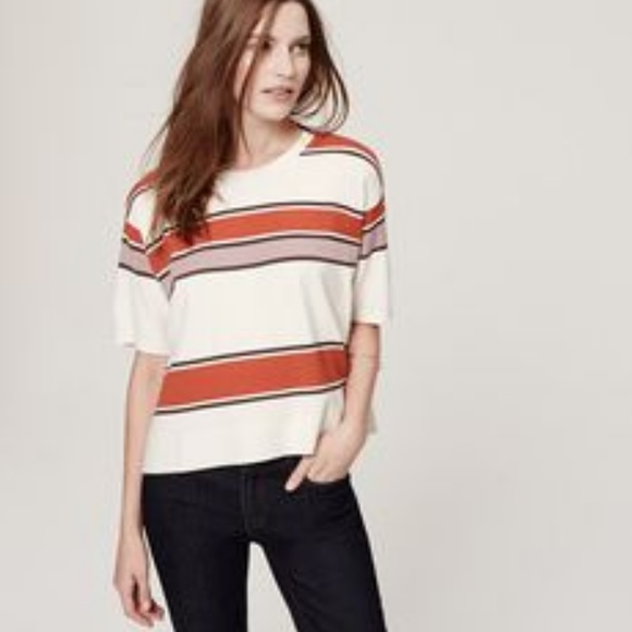 LOFT Tops - Loft Striped Petite Short Sleeve Cropped Blouse